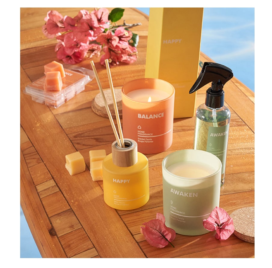 Shop incense, diffusers, lotions and hand wash to op hold a welcoming scent