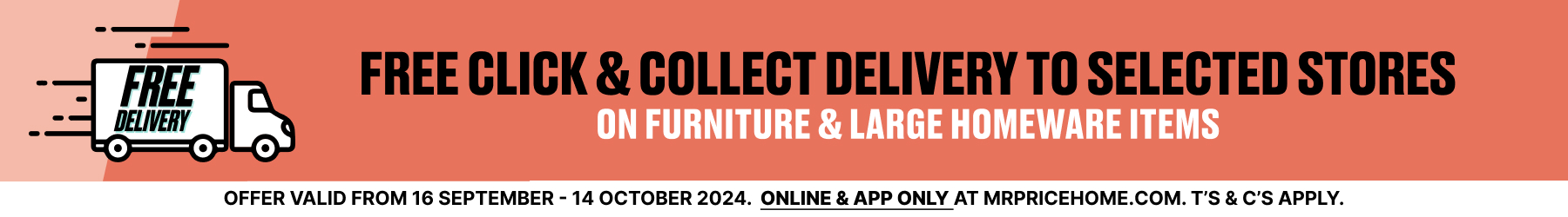 free delivery promo on large furniture items to a store