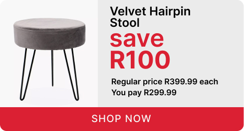 shop velvet hairpin stool promotion, save R100 on a stool, discount on stools