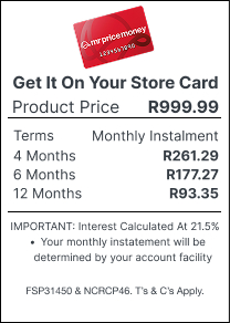 mr price money installment widget, buy the dining chair now over 4, 6 or 12 months. Get it on account