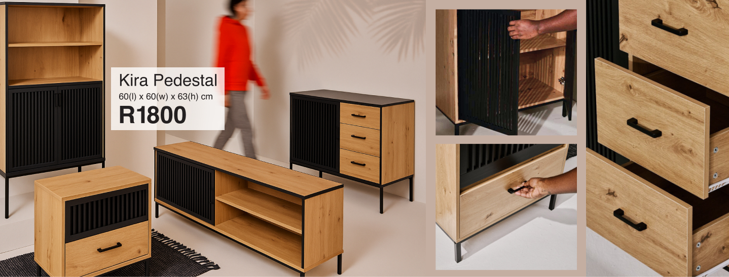 shop the kira furniture range, shop natural wood range across side tables, bookshelves and drawer units