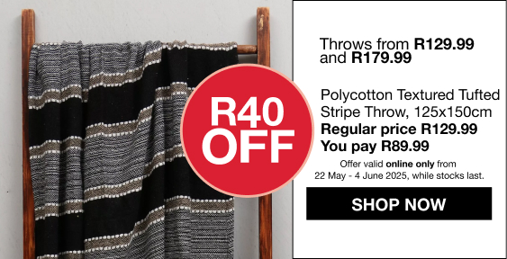 shop throws promo, save R40 on a throw