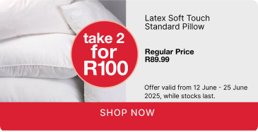 shop pillows, shop a pillow promotion, buy 2 pillows and save R100