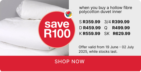 shop duvet inners, shop a duvet inner promotion, buy hollow fibre duvet inner and save R100