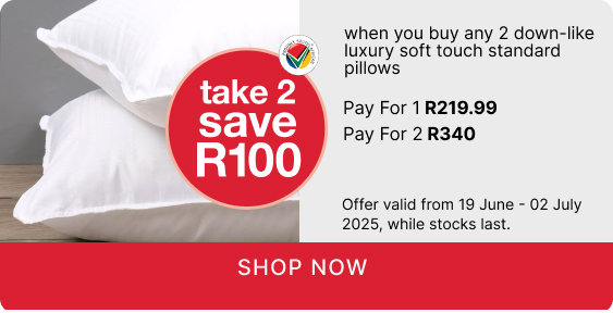 shop pillows, shop a pillow promotion, buy 2 pillows and save R100
