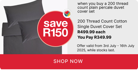 shop 200 thread count duvet cover, shop a duvet cover promotion, buy a 200 thread count duvet cover and save R150