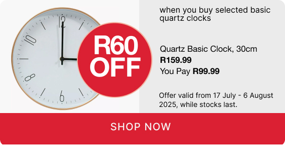 shop clocks, shop a clock promotion, buy a clock and save R60