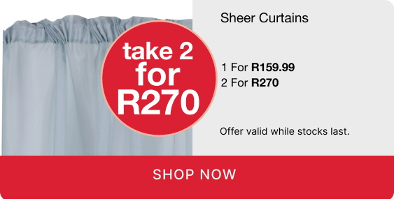 shop sheer curtains, shop a sheer curtain promotion, buy 2 sheer curtains and save R270