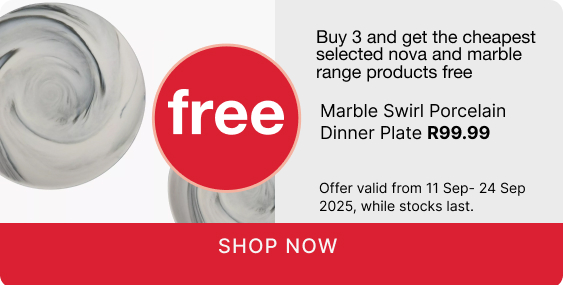 buy 3 marble or nova range items and get the cheapest item free, marble side and dinner plaes promo