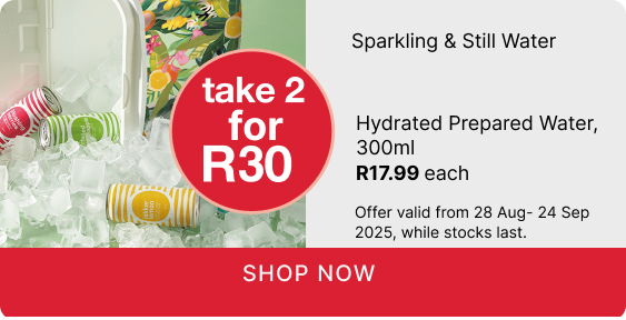 buy 2 still or sparkling waters for R30