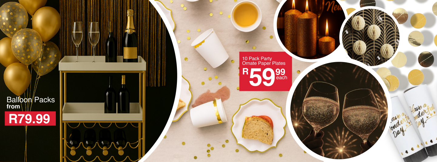 shop new years eve, shop all you need for a great party, shop bar and party with mr price home, new years eve party essentials, new year eve party decor