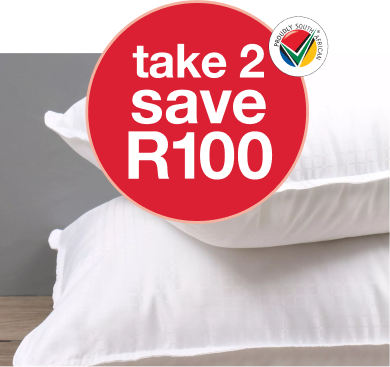 save R100 When you buy any 2 down-like luxury soft touch standard pillows