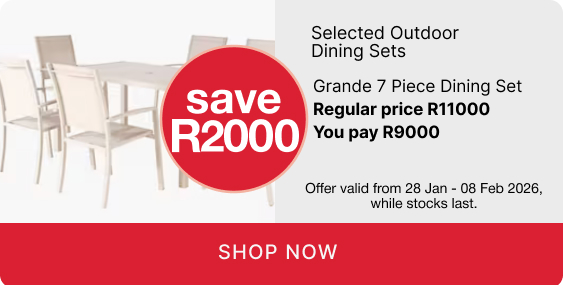shop outdoor dining set promotion, shop outdoor dining sets on a discount, shop value for money outdoor dining sets, save r2000 when you buy a outdoor dining sets