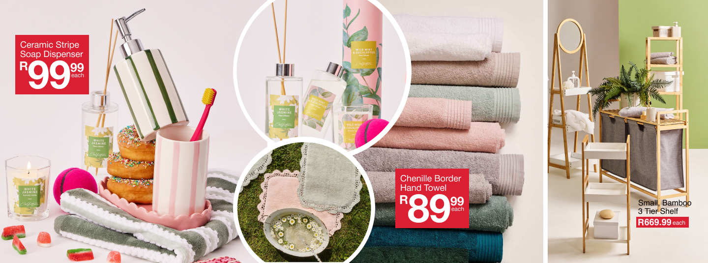 shop the bathroom glow up is a bthroom basics collection by mr price home, shop bathroom towels, bathroom accessories and bath storage in one place