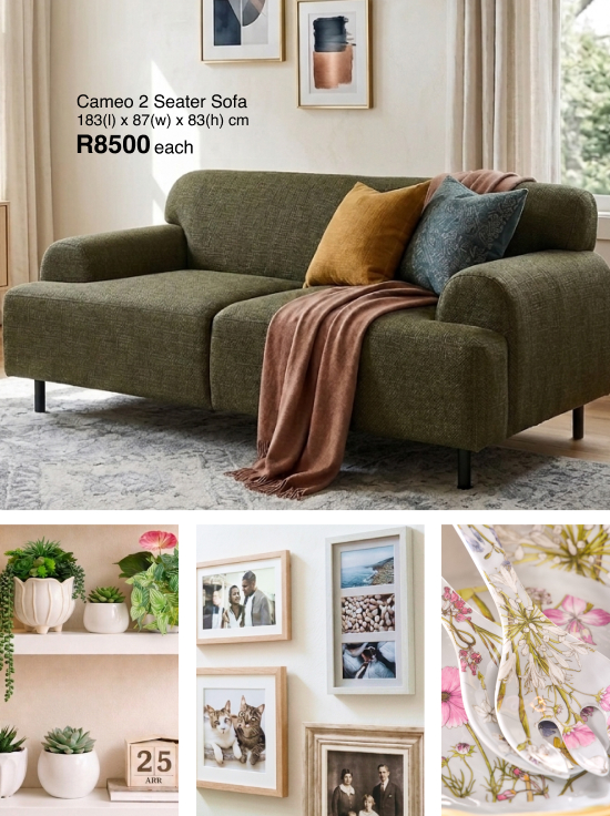 shop front row energy, beautiful green lounge collection of furniture, ottomans and cubes and scatter cushions