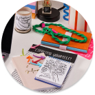 Trendy stationery, notebooks, and office accessories for work or study