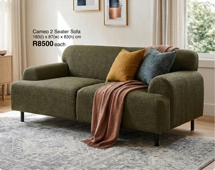 shop front row energy, beautiful green lounge collection of furniture, ottomans and cubes and scatter cushions