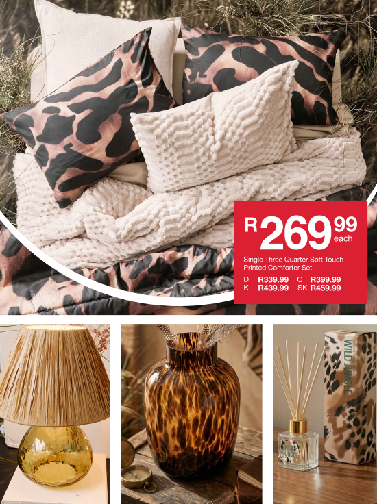 shop a wild retreat is a animal print lounge range created by mr price home online, shop animal prints on cushions and decor