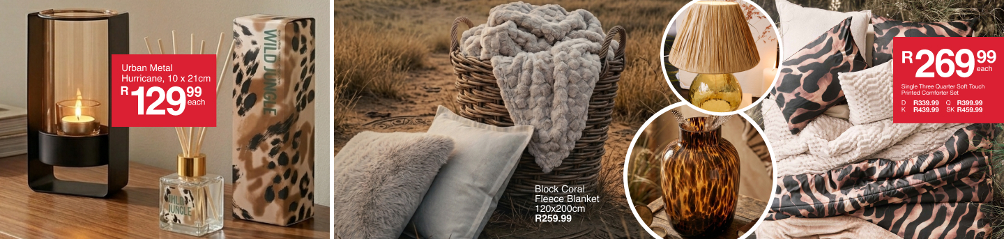 shop a wild retreat is a animal print lounge range created by mr price home online, shop animal prints on cushions and decor