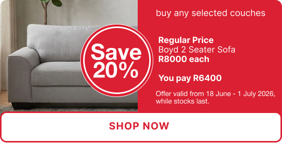 shop 20% off couches promotion from Mr Price Home