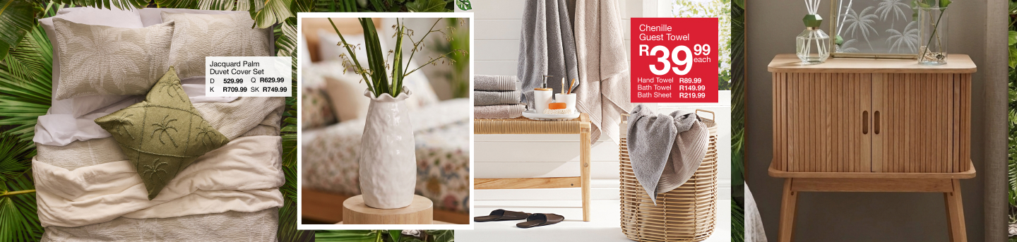 shop vacation mode is a palm and island style bedroom and decor collection to bring the island vibes indoors colleection by mr price home online
