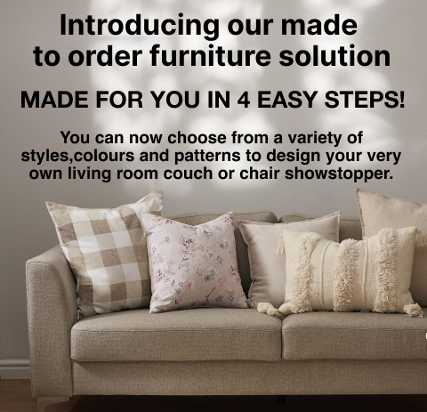 Custom made-to-order couches and bespoke upholstered chairs in premium fabrics.