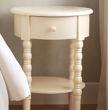 Simple white single-drawer bedside pedestal with clean lines for modern bedroom organization.