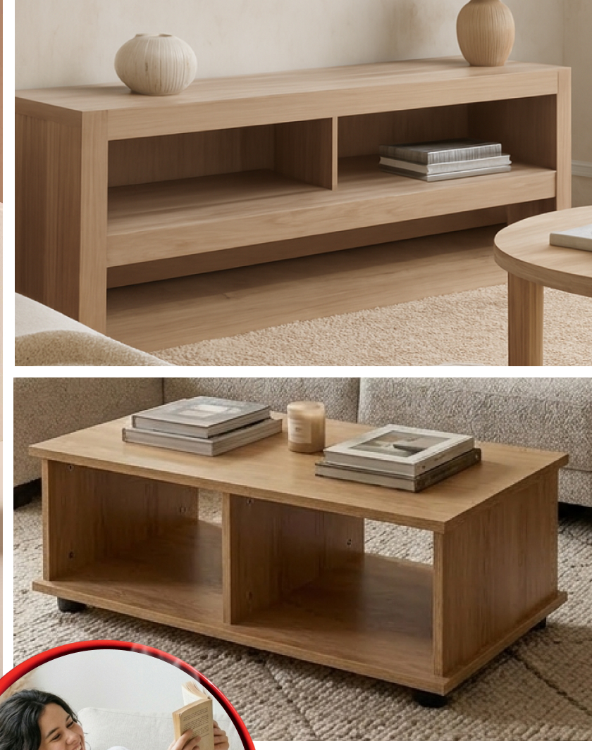 Scandinavian-style natural wood and white plasma stand with storage for media consoles.