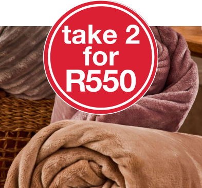Buy any 2 Longpile Blanket  250x200cm or Block Fleece Blanket 250x200cm from mr price home online