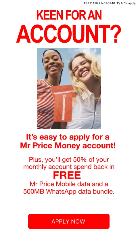 Apply for a Mr Price Money Account